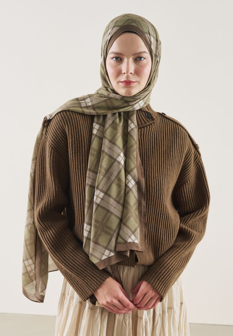 PLAID PATTERN RAMI HIJAB KHAKI