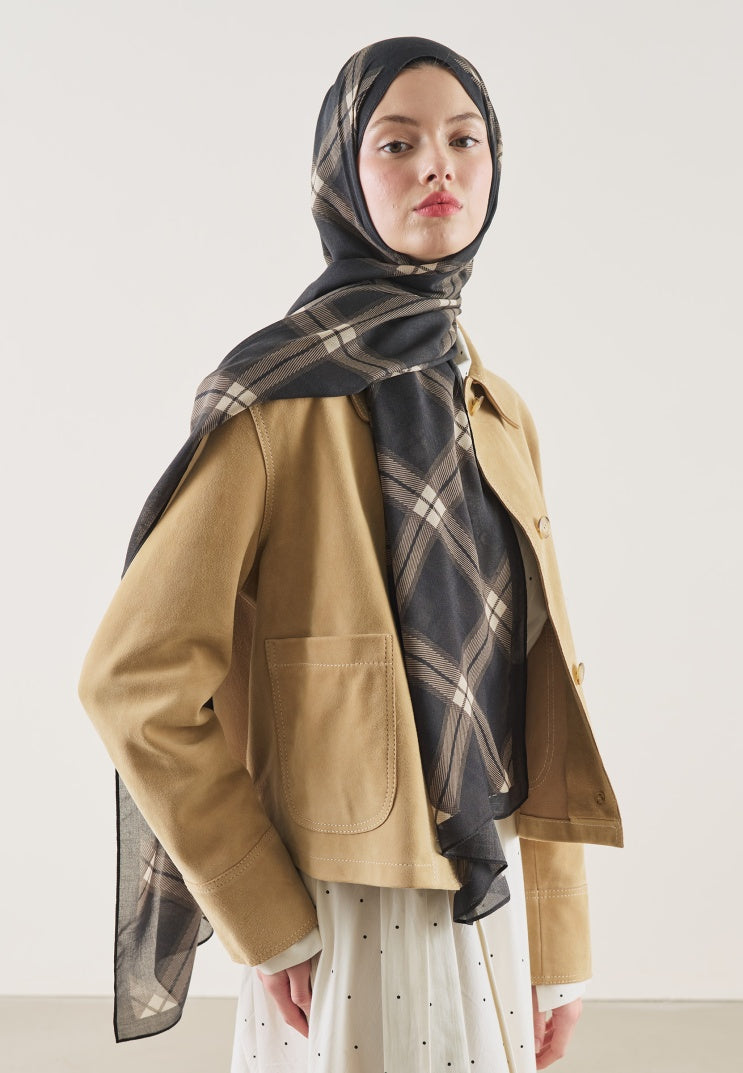 PLAID PATTERN RAMI HIJAB MINK