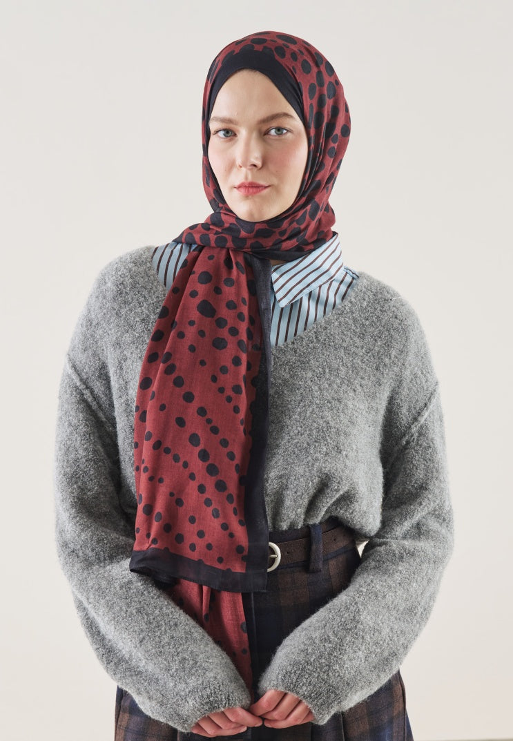POLKA DOTS PATTERN RAMI HIJAB BURGUNDY