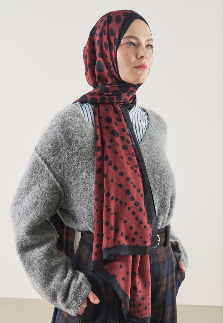POLKA DOTS PATTERN RAMI HIJAB BURGUNDY