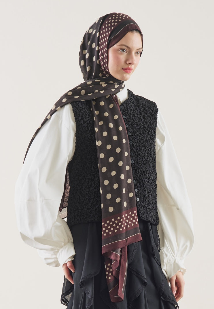 POLKA DOTS PATTERN RAMI HIJAB BITTER COFFEE