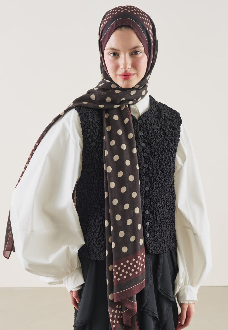 POLKA DOTS PATTERN RAMI HIJAB BITTER COFFEE
