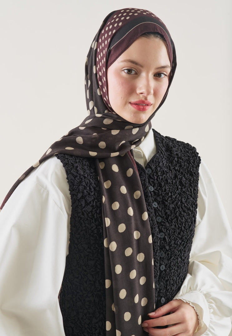 POLKA DOTS PATTERN RAMI HIJAB BITTER COFFEE