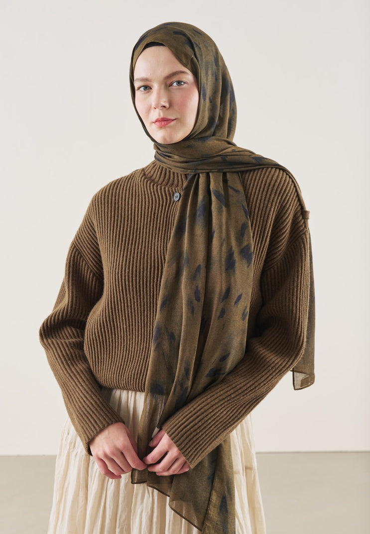LEOPARD PATTERN RAMI HIJAB BROWN