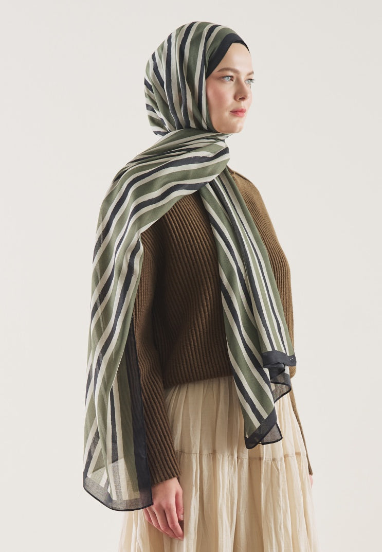 BLOCK STRIPE PATTERN RAMI HIJAB DEEP GREEN