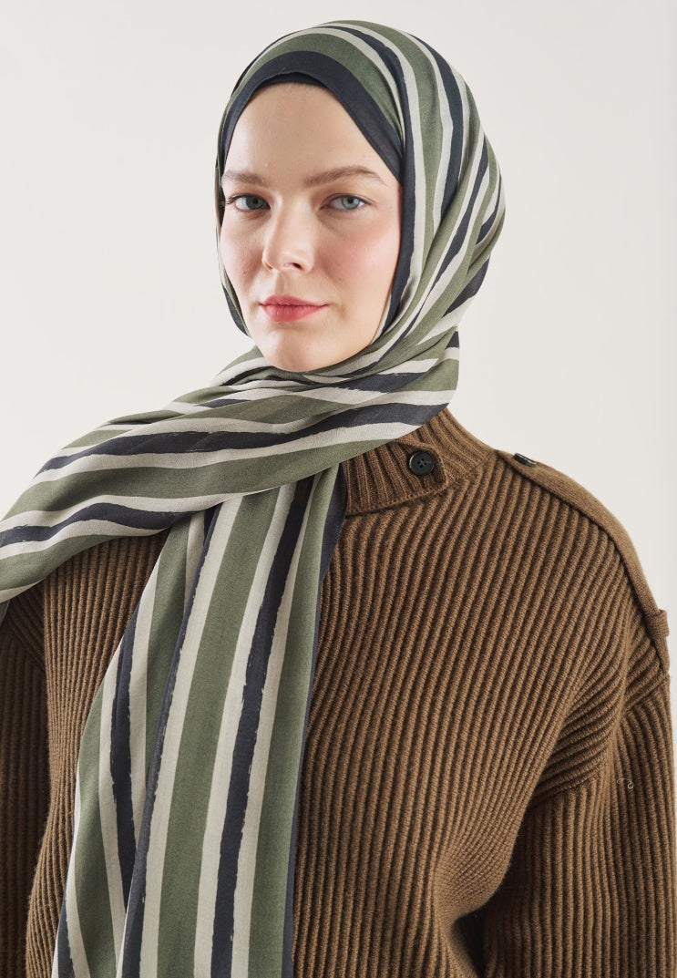 BLOCK STRIPE PATTERN RAMI HIJAB DEEP GREEN