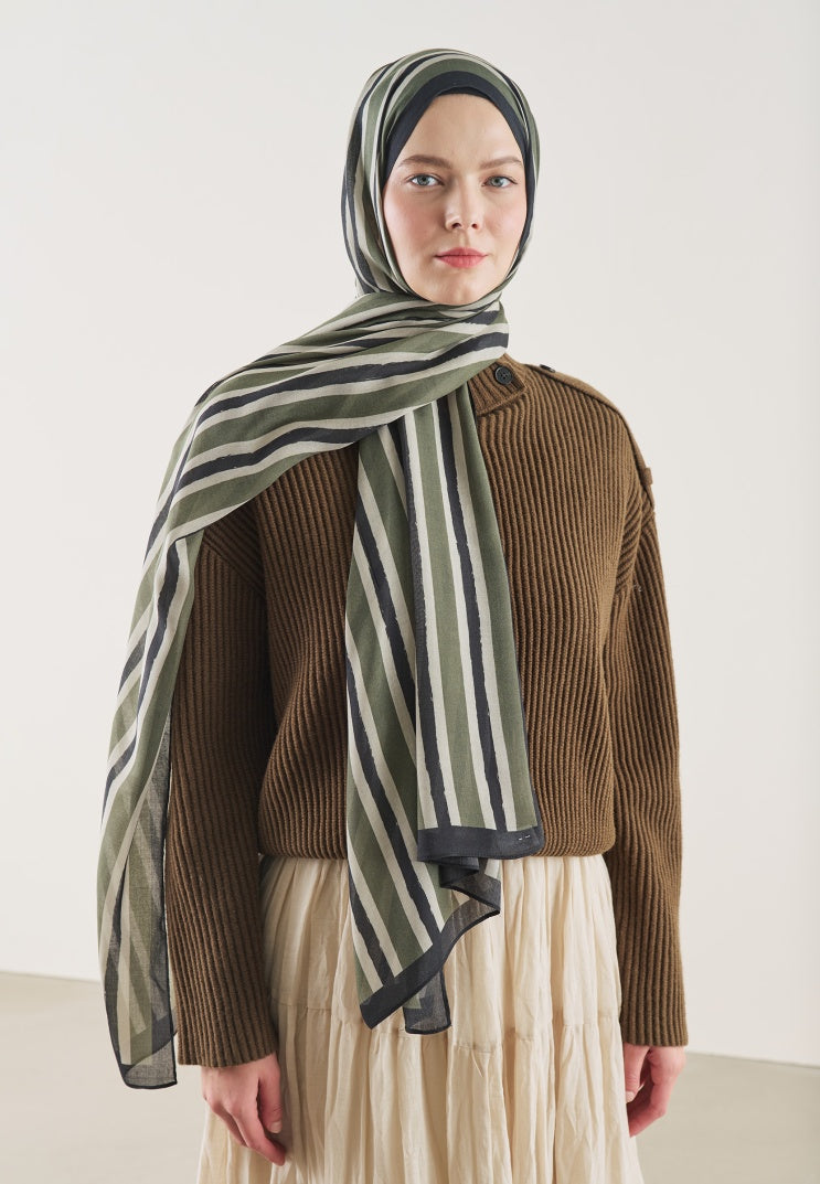 BLOCK STRIPE PATTERN RAMI HIJAB DEEP GREEN