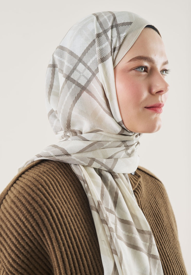 PLAID PATTERN RAMI HIJAB BEIGE