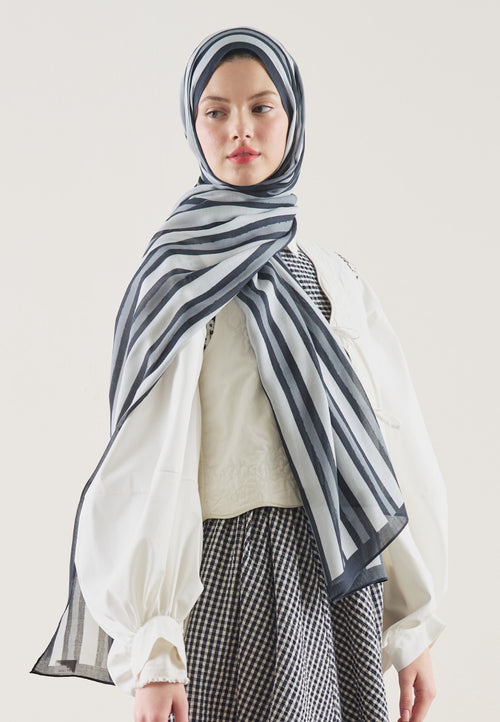 BLOCK STRIPE PATTERN RAMI HIJAB NAVY