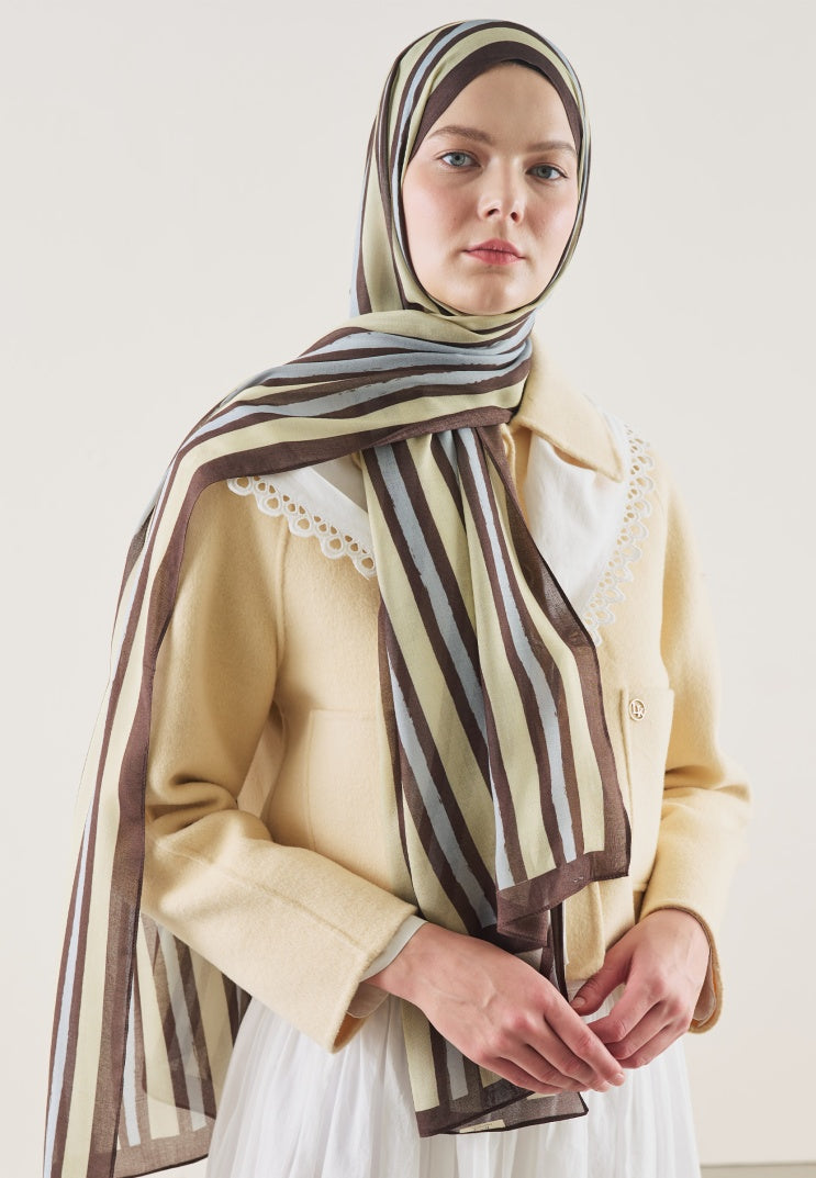 BLOCK STRIPE PATTERN RAMI HIJAB BROWN