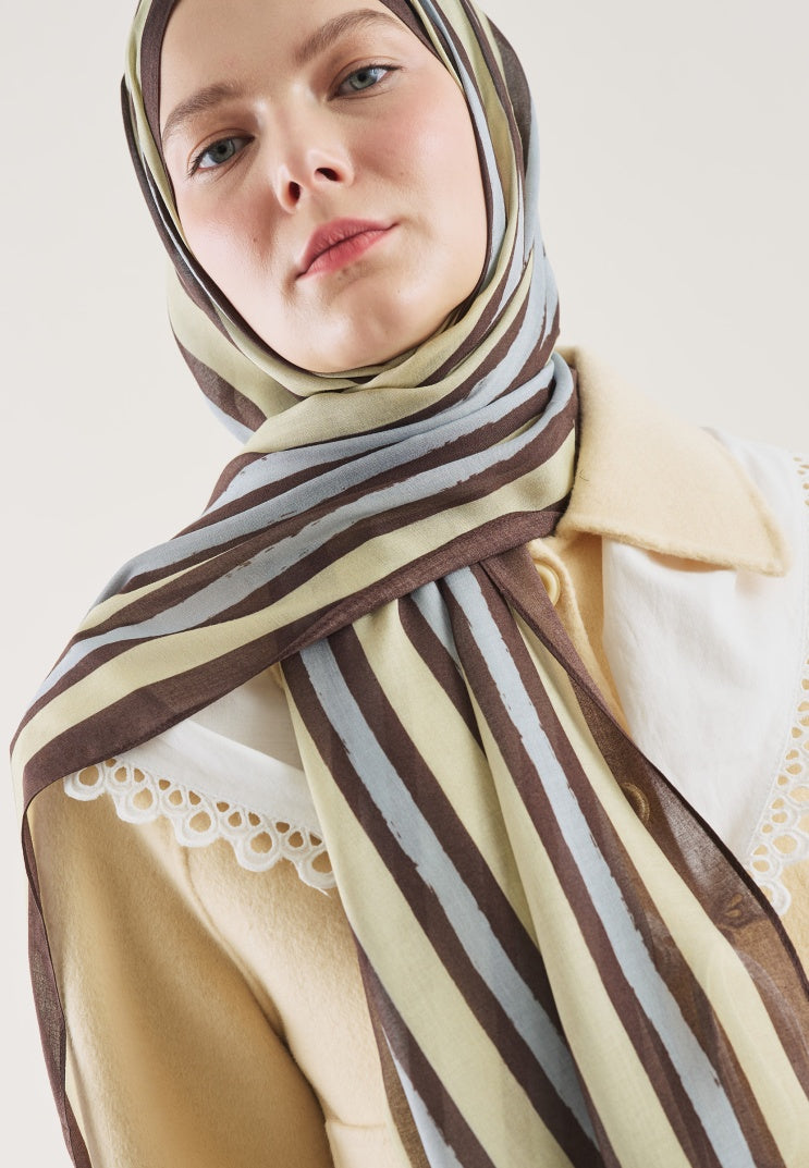 BLOCK STRIPE PATTERN RAMI HIJAB BROWN