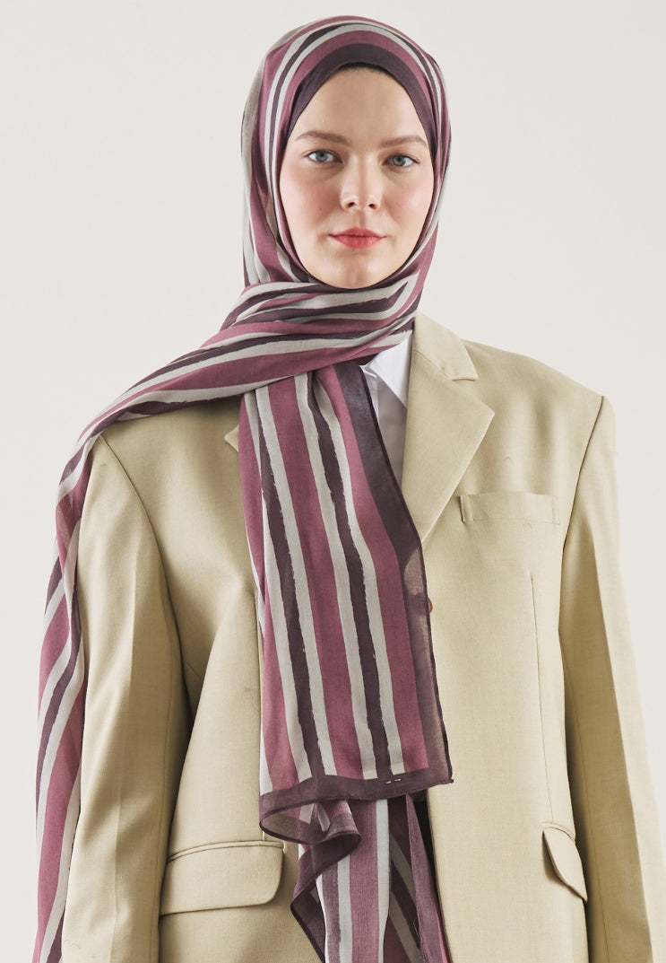 BLOCK STRIPE PATTERN RAMI HIJAB DUSTY ROSE