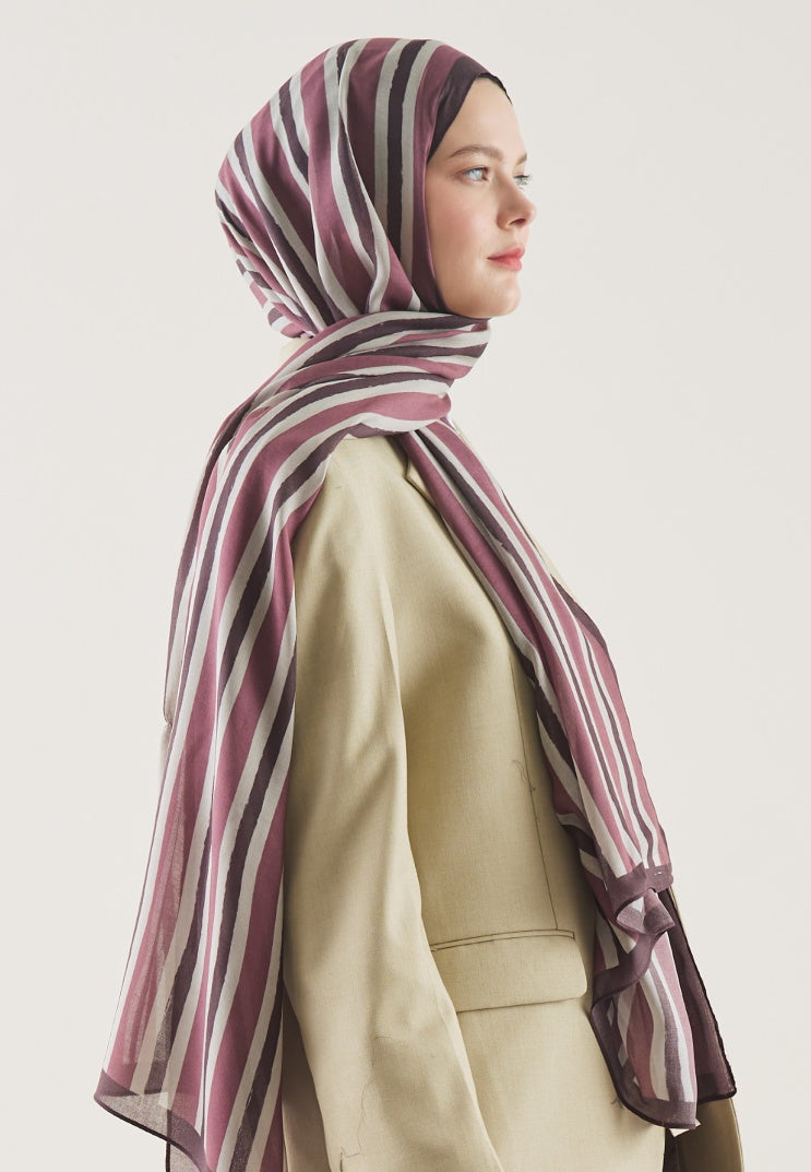 BLOCK STRIPE PATTERN RAMI HIJAB DUSTY ROSE