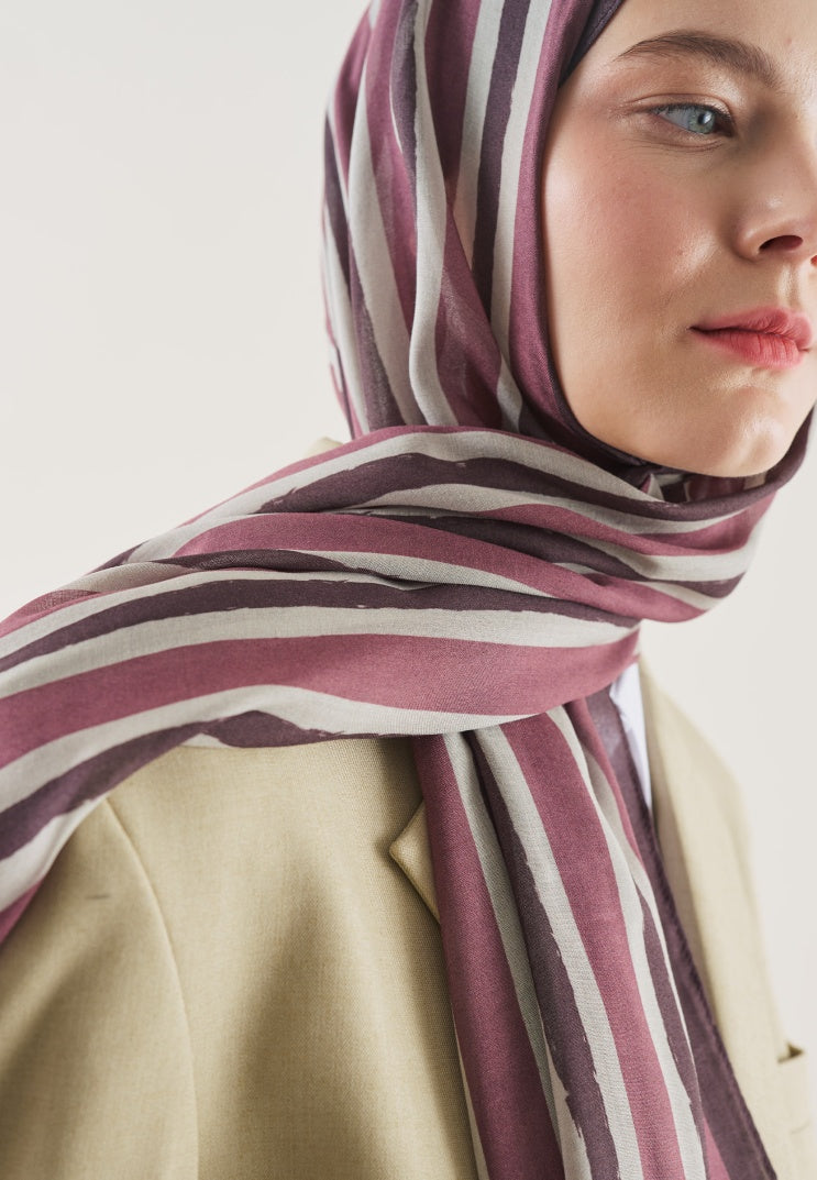 BLOCK STRIPE PATTERN RAMI HIJAB DUSTY ROSE