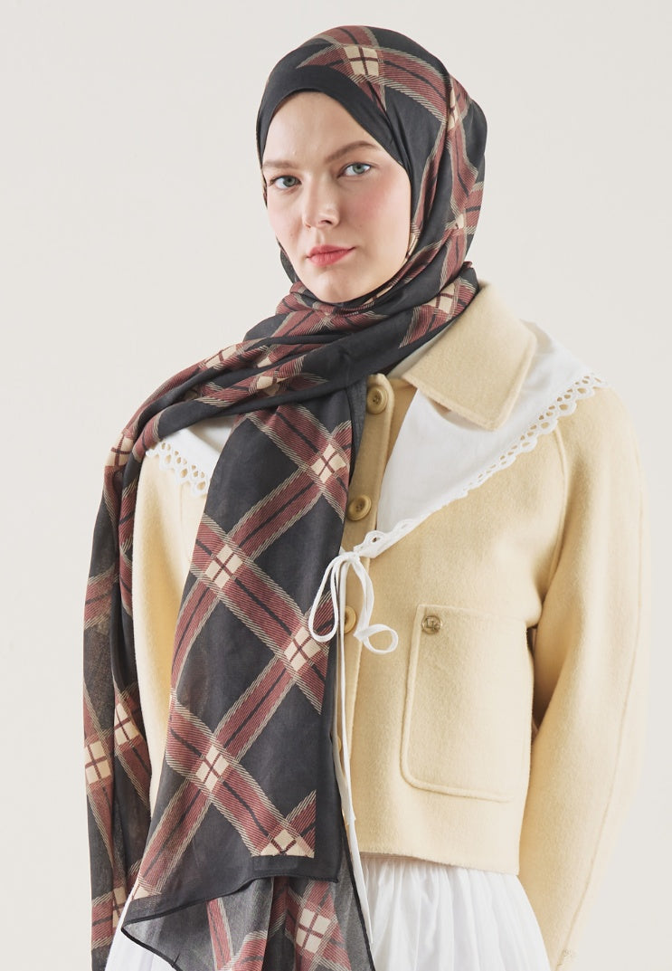 PLAID PATTERN RAMI HIJAB BLACK