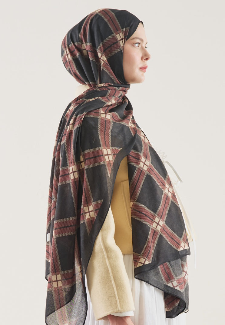 PLAID PATTERN RAMI HIJAB BLACK