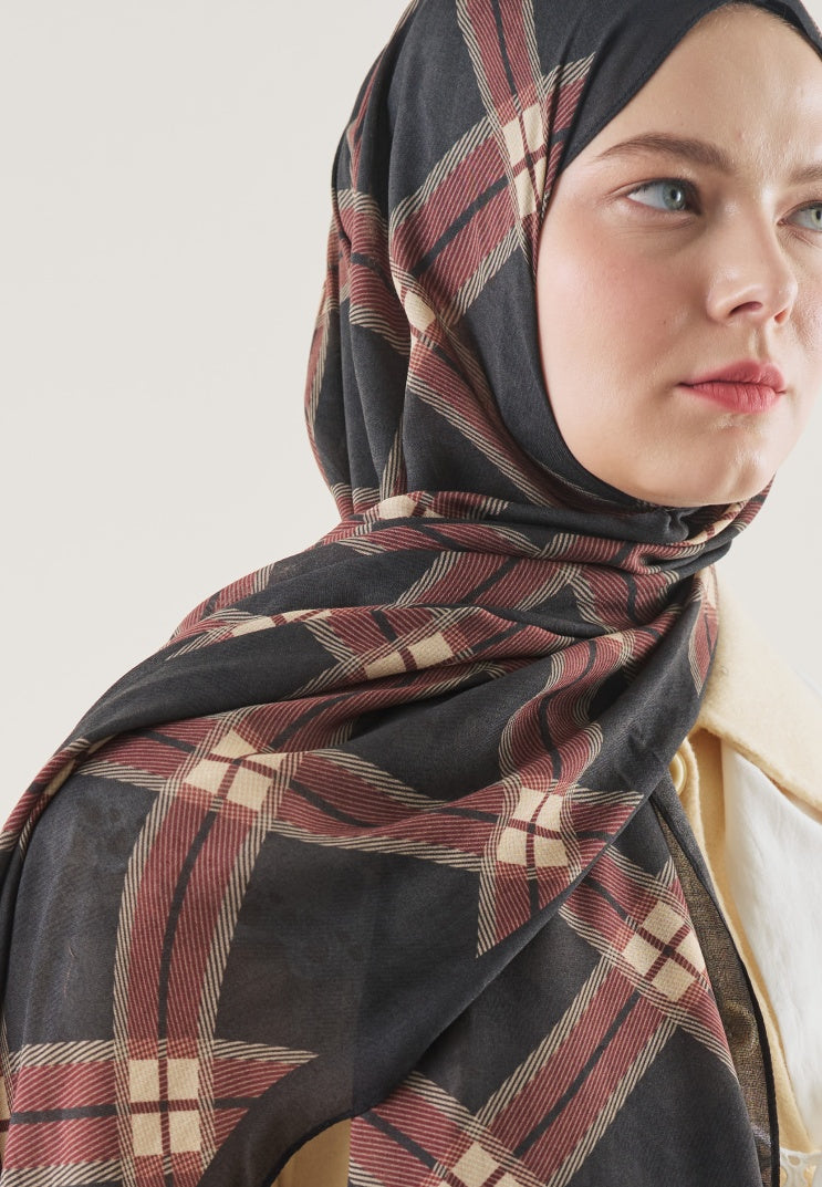 PLAID PATTERN RAMI HIJAB BLACK