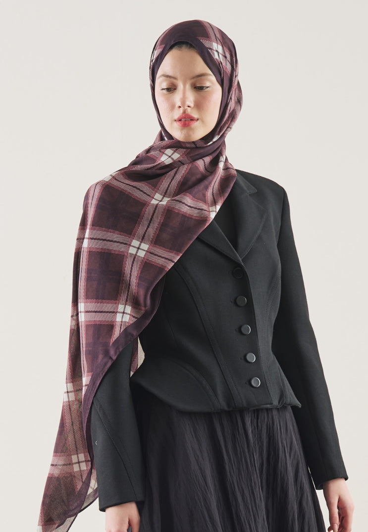PLAID PATTERN RAMI HIJAB BURGUNDY