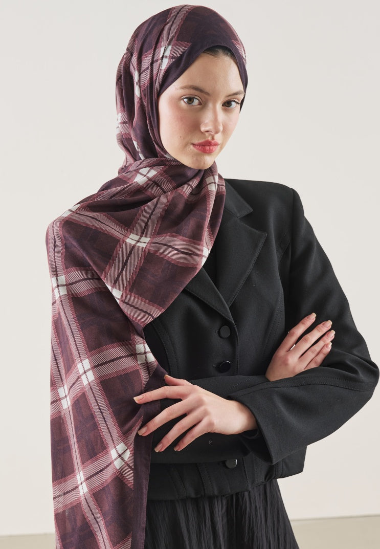 PLAID PATTERN RAMI HIJAB BURGUNDY