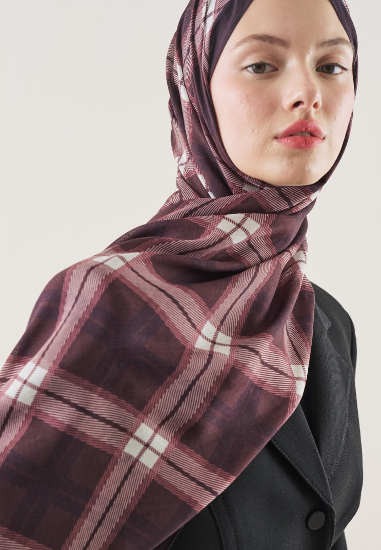 PLAID PATTERN RAMI HIJAB BURGUNDY