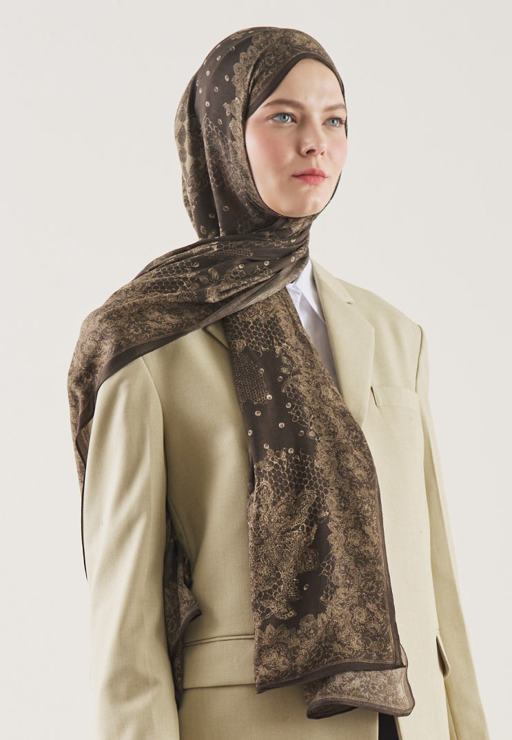 FLORAL LACE PATTERN RAMI HIJAB BROWN
