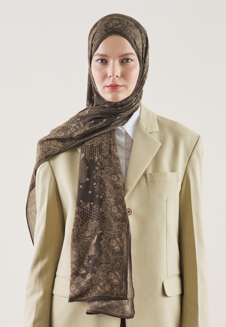 FLORAL LACE PATTERN RAMI HIJAB BROWN