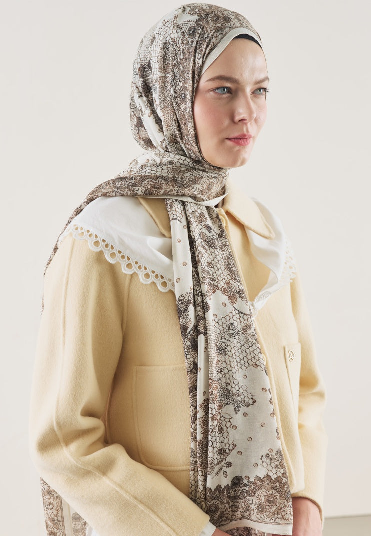 FLORAL LACE PATTERN RAMI HIJAB BEIGE