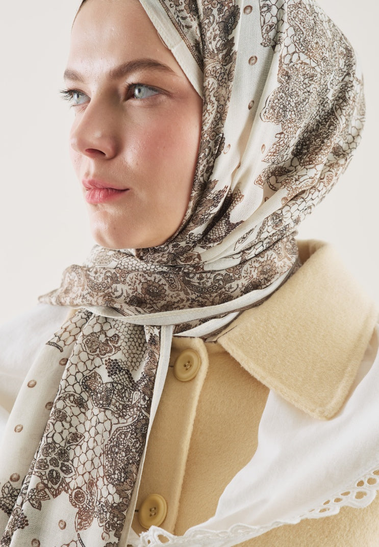FLORAL LACE PATTERN RAMI HIJAB BEIGE