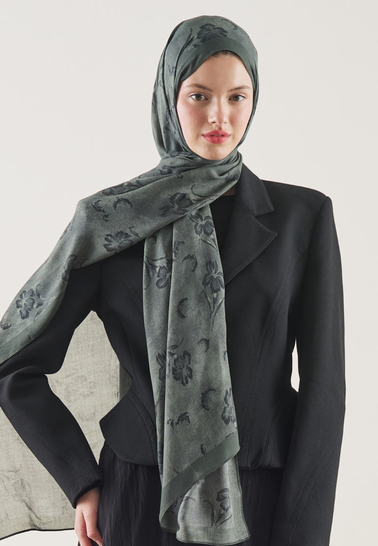 FLOWER SHADOW PATTERN RAMI HIJAB DEEP GREEN