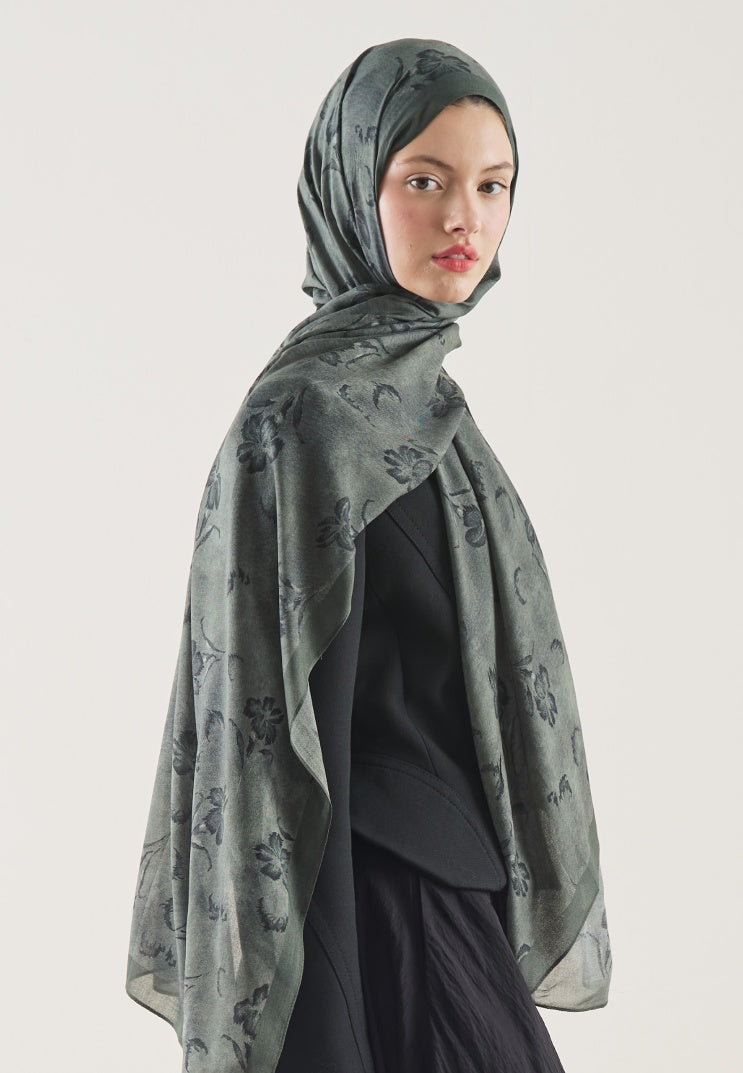 FLOWER SHADOW PATTERN RAMI HIJAB DEEP GREEN