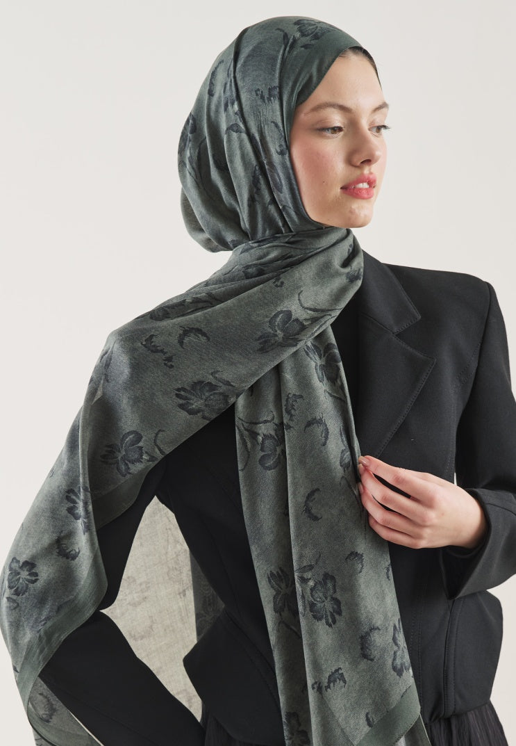 FLOWER SHADOW PATTERN RAMI HIJAB DEEP GREEN