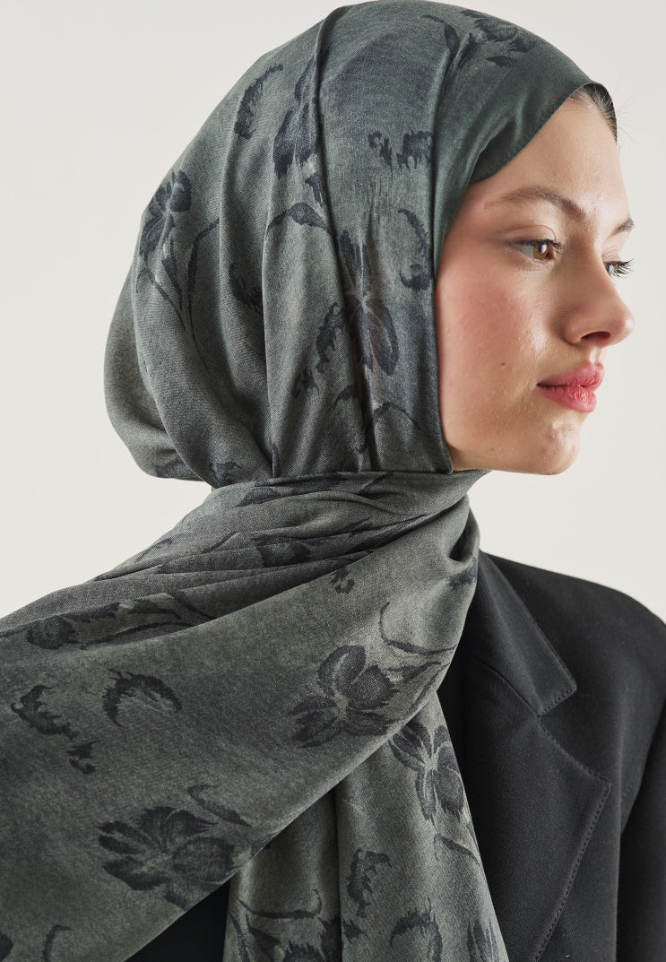 FLOWER SHADOW PATTERN RAMI HIJAB DEEP GREEN
