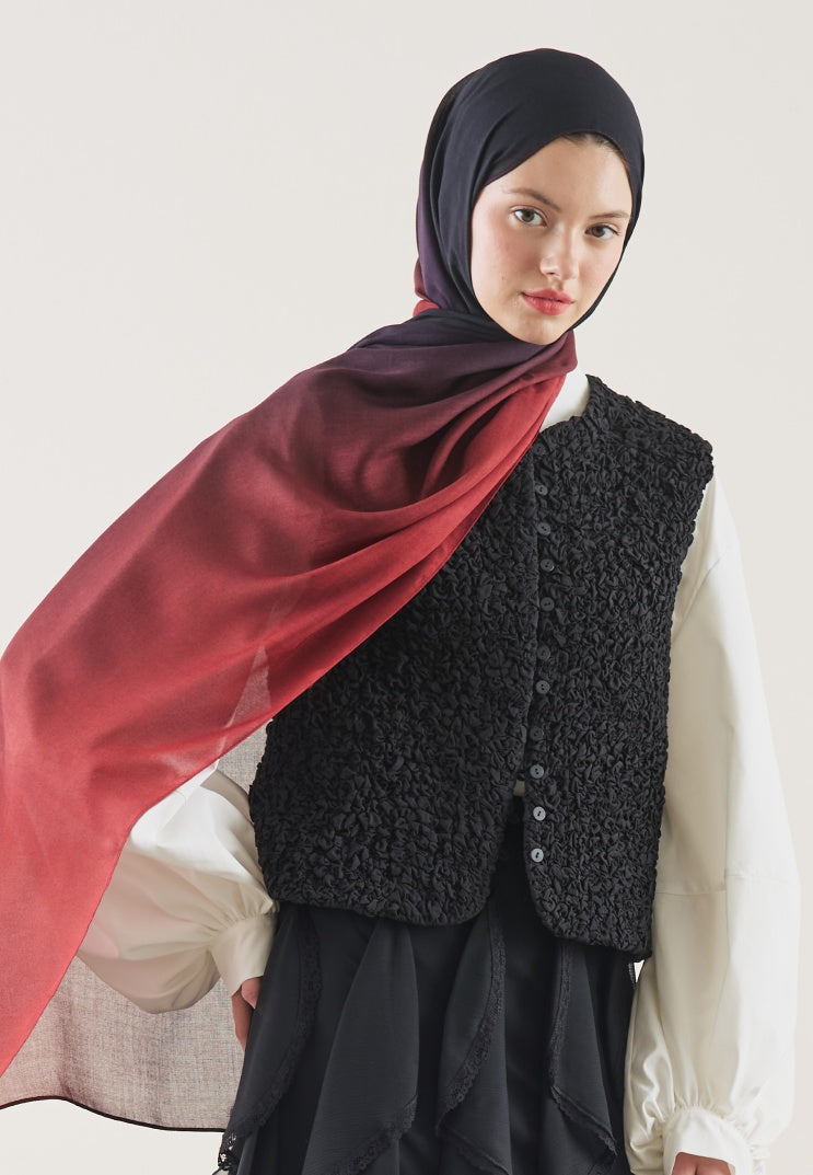 DEGRADE PATTERN RAMI HIJAB BLACK BURGUNDY