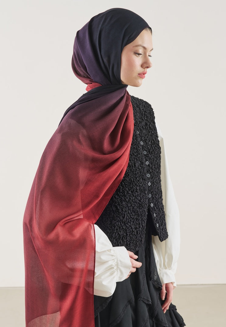 DEGRADE PATTERN RAMI HIJAB BLACK BURGUNDY