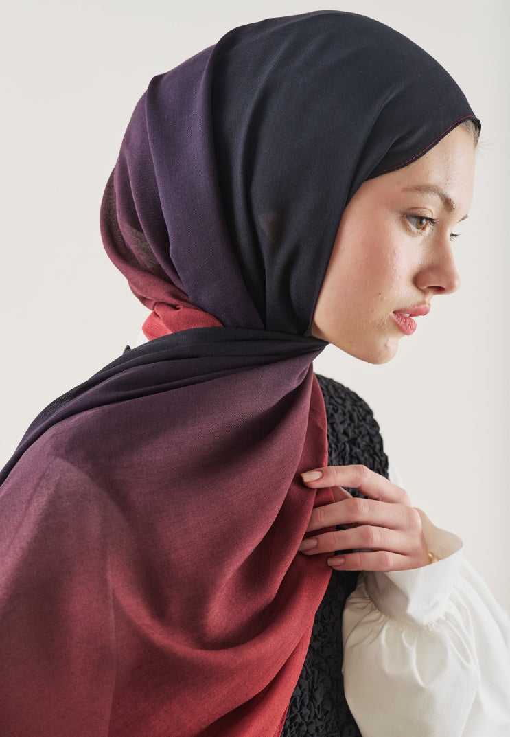 DEGRADE PATTERN RAMI HIJAB BLACK BURGUNDY