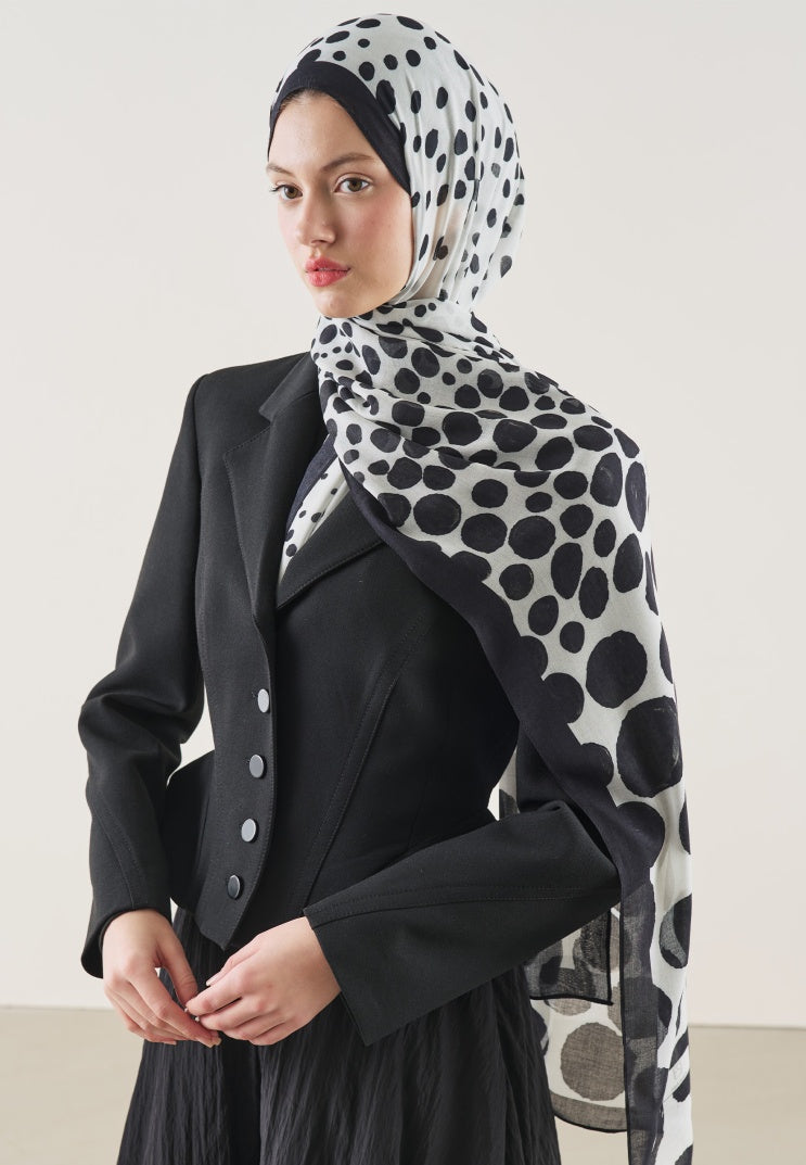 POLKA DOTS PATTERN RAMI HIJAB ECRU