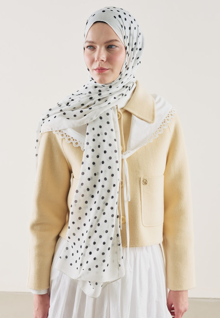 SMALL POLKA DOTS PATTERN RAMI HIJAB ECRU