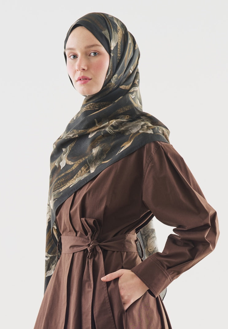 ZELINDA PATTERNED COTTON VISCOSE HIJAB DARK BROWN