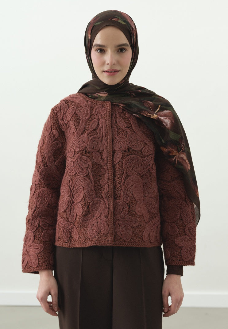 ZELINDA PATTERNED COTTON VISCOSE HIJAB CHOCOLATE BROWN
