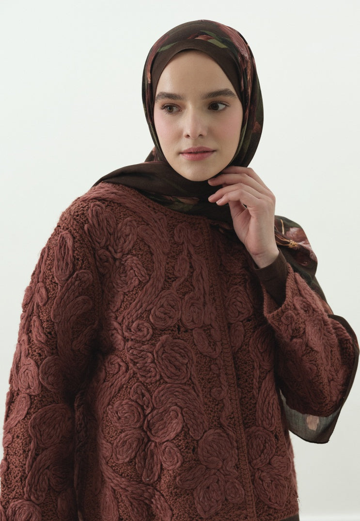 ZELINDA PATTERNED COTTON VISCOSE HIJAB CHOCOLATE BROWN