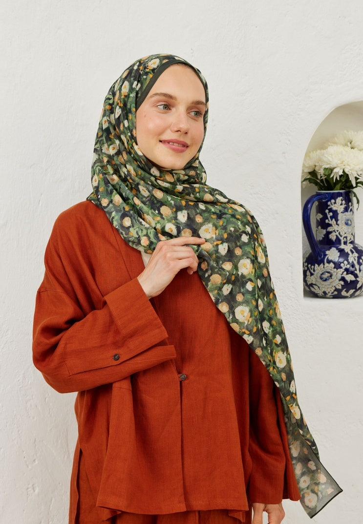 AGNES PATTERNED RAMI HIJAB DARK GREEN