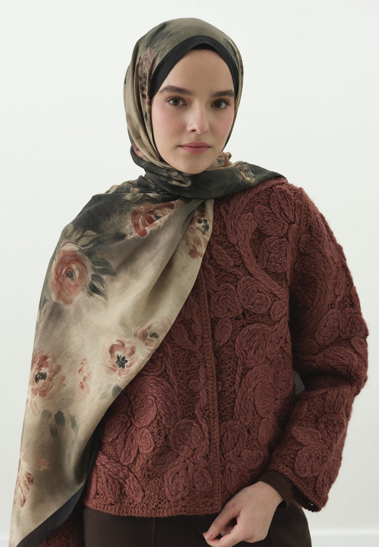MARIELLE PATTERNED COTTON VISCOSE HIJAB DARK GREEN