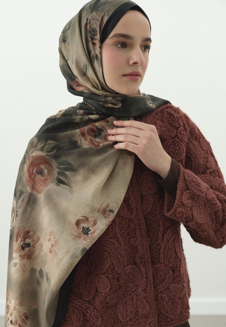 MARIELLE PATTERNED COTTON VISCOSE HIJAB DARK GREEN