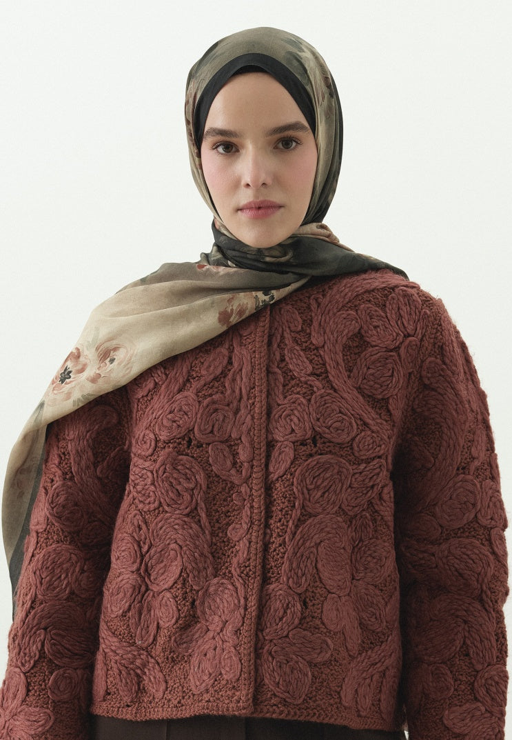 MARIELLE PATTERNED COTTON VISCOSE HIJAB DARK GREEN