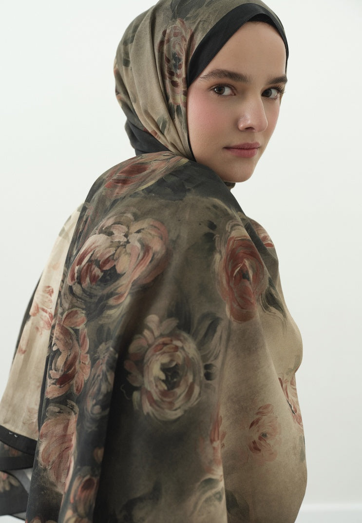 MARIELLE PATTERNED COTTON VISCOSE HIJAB DARK GREEN
