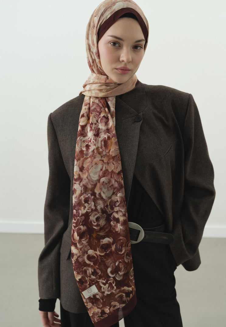 PEARLIE PATTERNED COTTON VISCOSE HIJAB BRICK