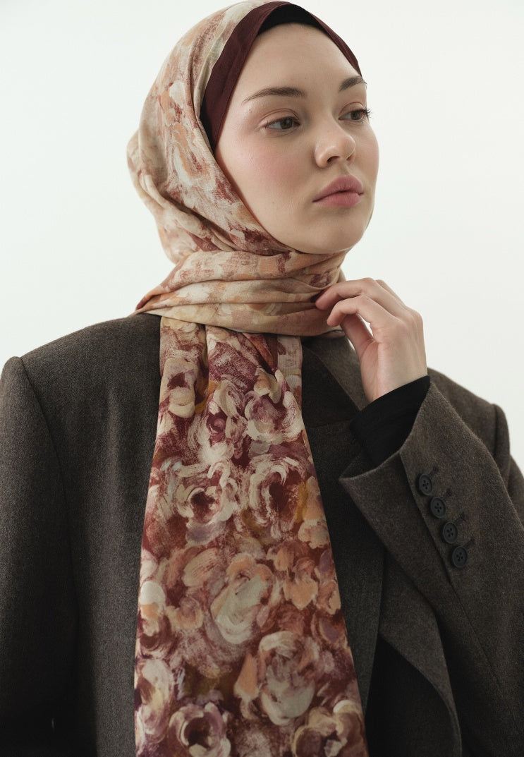 PEARLIE PATTERNED COTTON VISCOSE HIJAB BRICK