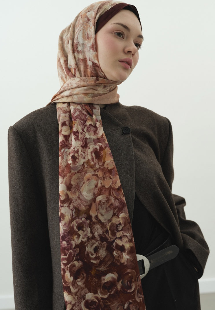 PEARLIE PATTERNED COTTON VISCOSE HIJAB BRICK