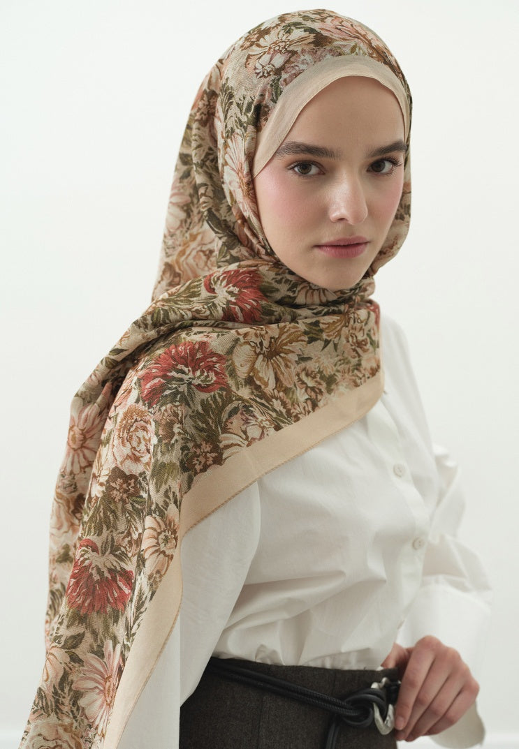 JUDITH PATTERN COTTON VISCOSE HIJAB BEIGE
