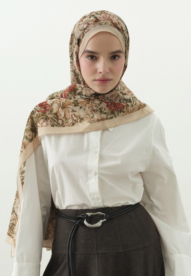 JUDITH PATTERN COTTON VISCOSE HIJAB BEIGE